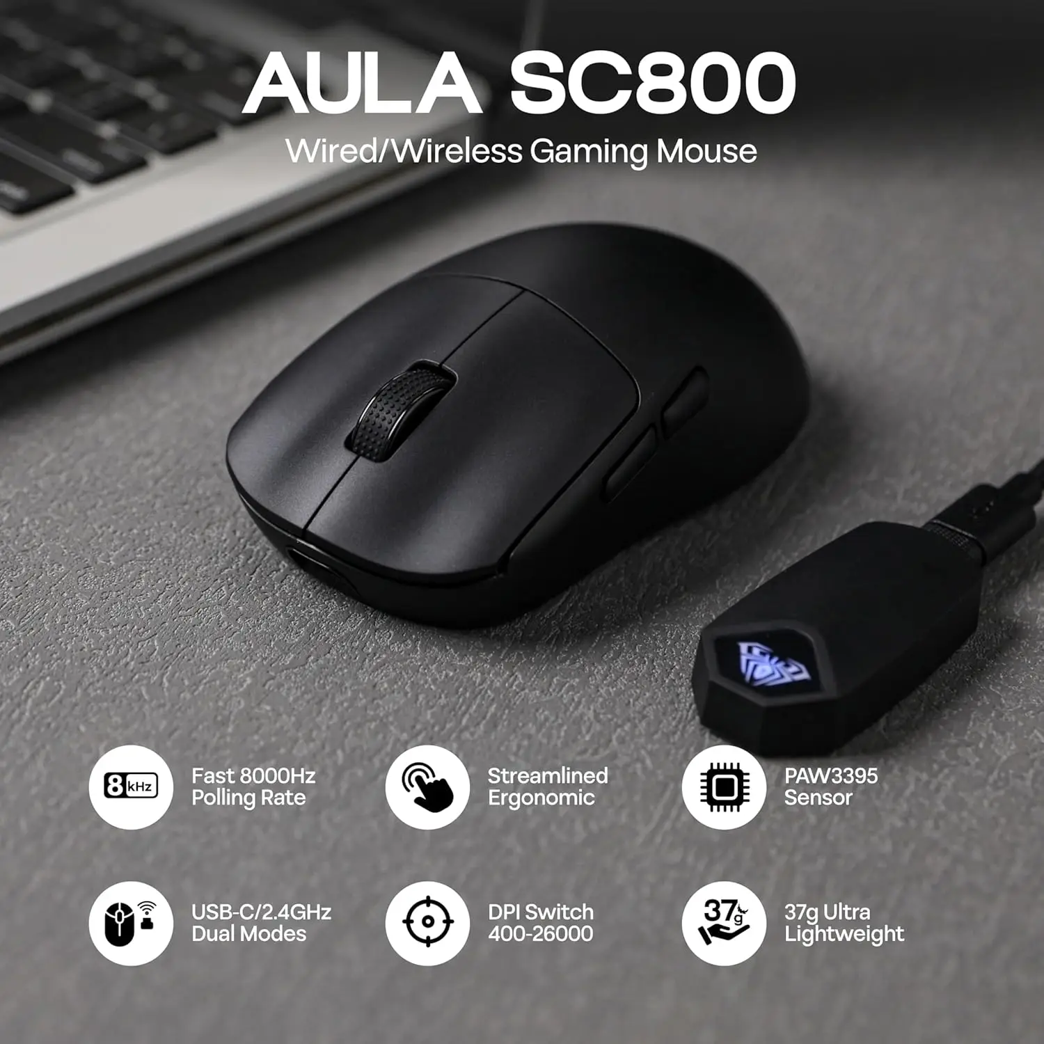 Pc Gaming Gigabyte - AULA SC800 Gaming Muis USB-C Bedraad/2.4G