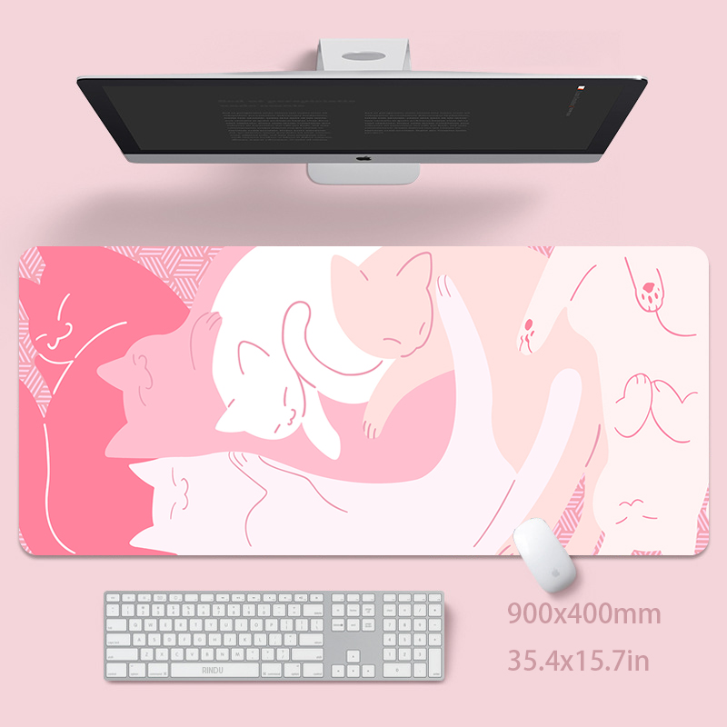 Pc Gaming Pink - Leuke Kat Grote Muismat 100X50Cm Grote