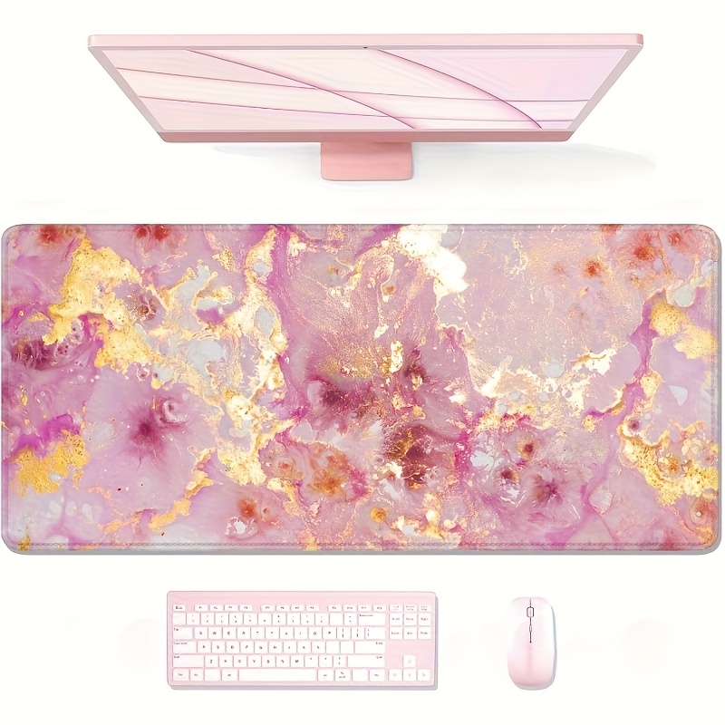 Grote roze marmeren bureaumat  - Pc Gaming Pink recensie en prijs